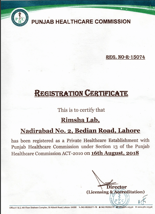 Punjab Healthcare Commsion Registration Certificate